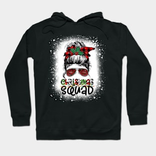 Christmas Squad Xmas Tree Lights Leopard Messy Bun Bleached Women Girl Hoodie